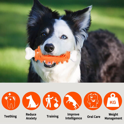 Tough Dog Toys for Aggressive Chewers Large Breed, Bacon Flavor Dog Chew Bones, Dog Chew Toys for medium and large dogs (Orange)...