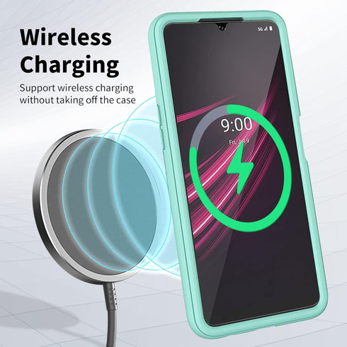 Design Heavy Duty Case for T-mobile Revvl V+ Plus 5G Case with Built-in Screen Protector Dual-Layer PC Silicone Shockproof Protective Cover (Green...