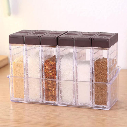 6 Case Spice Shaker Jars, Salt Spices Condiment Container Case Seasoning Shaker Box Condiment Set, Transparent Condiment Jar Storage Container Sto...