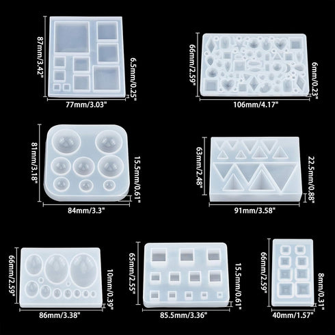 OLYCRAFT 56pcs Cabochons Resin Molds Silicone Pendant Resin Mould for Jewelry Crystal Bracelet Jewelry Casting Mold- Square, Round, Triangle, Oval...