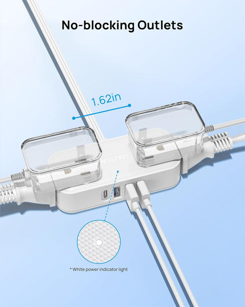 TROND Travel Power Strip with USB Ports, 5ft Flat Plug Extension Cord with Multiple Outlets, Small Wall Mount Extender Adapter for Office Dorm Roo...