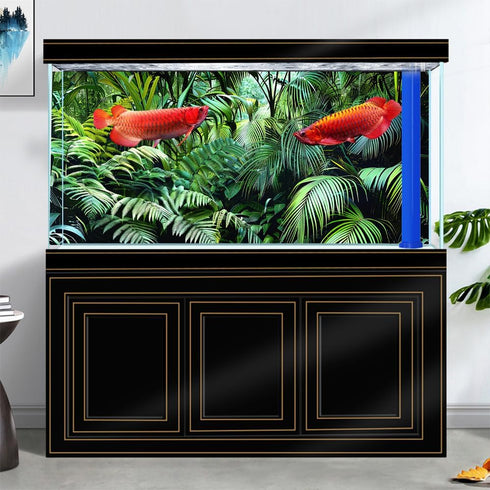 Green Forest Palm Leaf Aquarium Background, Art Watercolor Green Plant Theme Fish Tank Background, Crawling Terrarium Background 48X24IN with 8 EV...