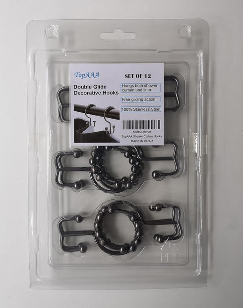 Metal Double Glide Roller Shower Curtain Hooks Rings,100% Stainless Steel, Set of 12 (Oil Rubbed Bronze)...