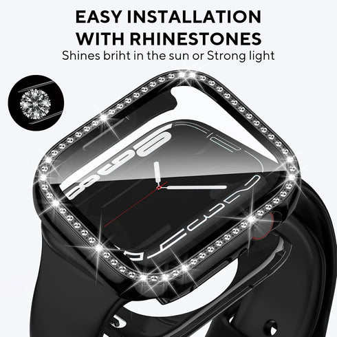 2 in 1 Bling Waterproof Case for Apple watch Series 8 7 45mm, 360 Protective PC Cover Front & Back Bumper with Tempered Glass Screen Protector, Cr...