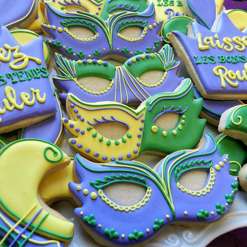 Mardi Gras New Orleans Cookie Cutters 4-Pc. Set Made in the USA by Ann Clark, King Crown, Princess Crown, Mask, Fleur de Lis...
