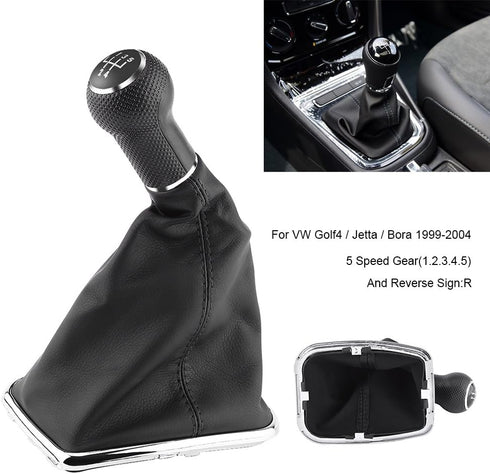 Qiilu 5 Speed Car Gear Shift Knob Gearstick Gaiter Boot Manual Shift Boot Kit for Golf4/Jetta/ 1999-2004...