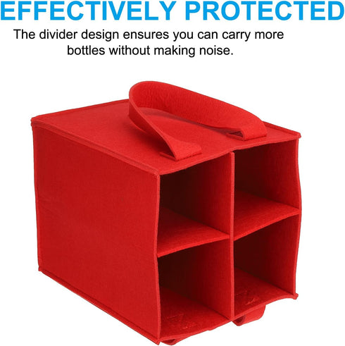 PATIKIL 4 Bottle Wine Carrier Tote Bag, Wine Bottle Carrying Bag with Divider Reusable Wine Storage Bag Felt Grocery Bags Portable Gift Bag, Red...