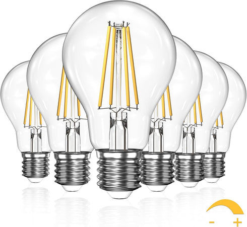 Dimmable A19 Clear LED Light Bulbs 60W Equivalent, 2700K Soft Warm White Light Bulbs 6W E26 Base, Antique Clear Glass Bulb for Living Room Bedroom...