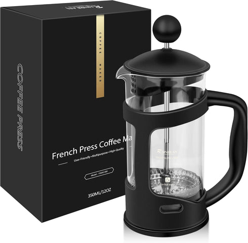 RAINBEAN Mini French Press Coffee Maker, 1 Cup, 12oz, Maximum Flavor Brewer with Stainless Steel Filter, 350ml - Small...