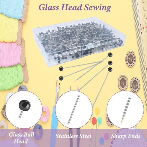 Sunenlyst Sewing Pins, 500 Pcs Straight Pins Ball Glass Head Pins with 1.5 Inch,Quilting Sewing Pins for Fabric, Black Pins for Jewelry DIY, Craft...