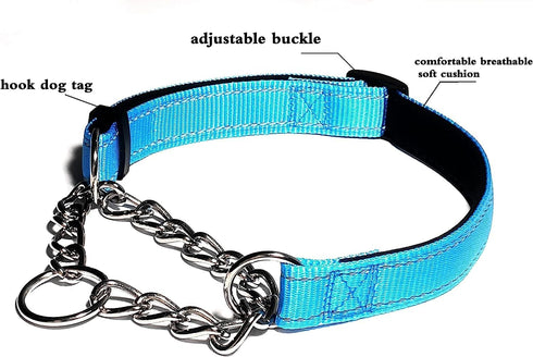 Pink Martingale Collar for Dogs, Reflective Nylon Dog Collar Adjustable Stainless Steel Chain Collar Female No Pull Pet Training Collar for Small ...