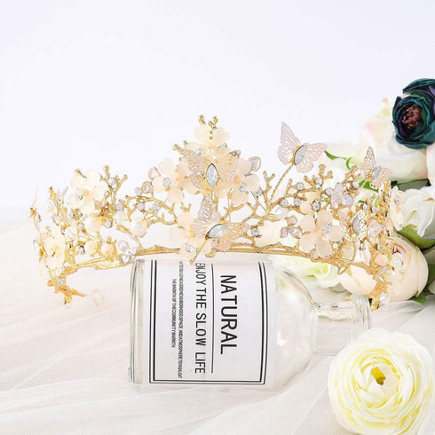 Haomye Gold Wedding Crowns Butterfly Crowns Flower Crown and Tiaras Hair Jewelry Bridal Hair Accessories for Women and Girls...