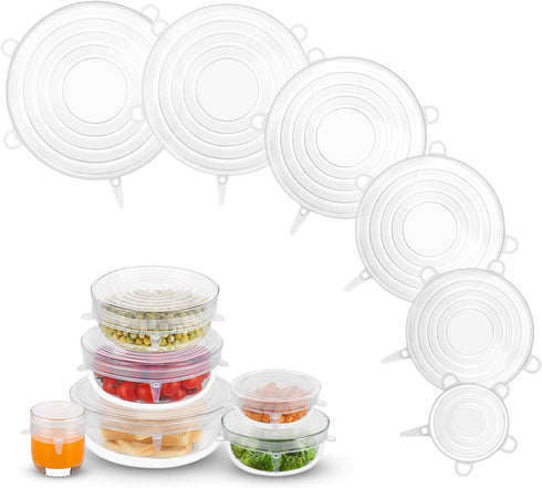 Silicone Stretch Lids, Zero Waste Reusable Silicon Container Lid Covers for Leftover Food Fruit Bowls Pots Cups Jars Dishes (6PCS, White)...