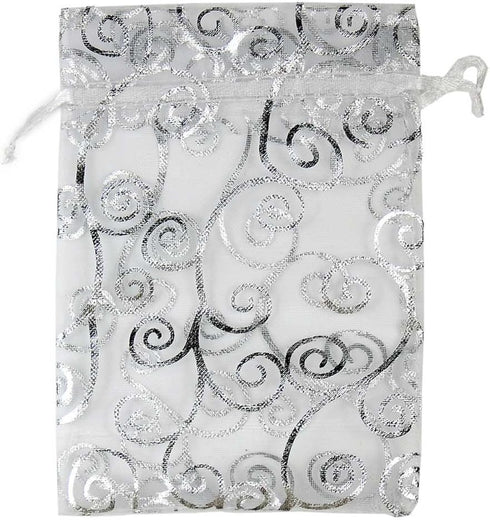 100Pcs Organza Bags Jewelry Party Wedding Favor Drawstring Pouches Gift Bags (5x7, Silver-White)...
