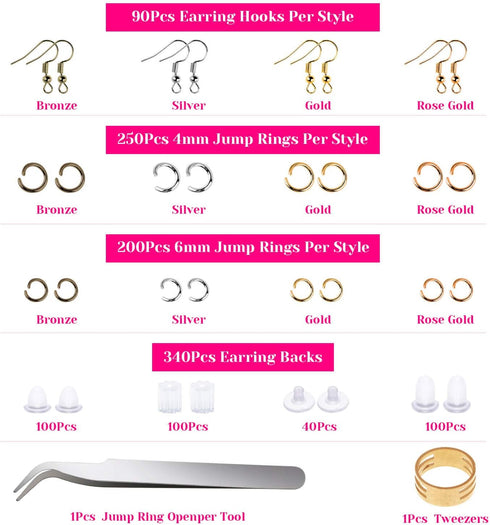 Earring Hooks for Jewelry Making, Shynek 2500Pcs Earring Making Supplies kit with Earring Hooks, Open Jump Rings, Earring Backs for Jewelry Making...