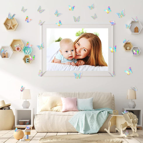 Outus 120 Pieces Sequined Silver 3D Layered Butterfly Wall Decor Removable Butterfly Stickers Hollow Mural Decals for Birthday Cake Decorations Cr...