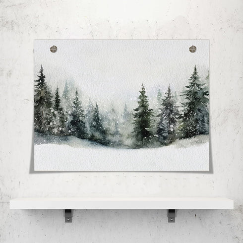 Enlaizhude Winter Forest Landscape,Snowy Winter Landscape Evergreen Trees Watercolor Painting Christmas Pine Trees In Winter,Winter Scene |Snowy L...