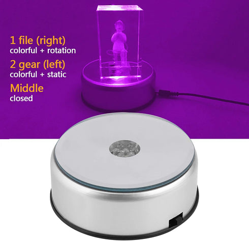 LED Colorful Lighted Display Base LED Colorful Light Unique Rotating Crystal Display Base Stand Holder with AC US Adapter Silver...