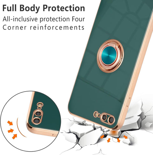EYZUTAK Electroplated Magnetic Ring Holder Case, 360 Degree with Rotation Metal Finger Ring Holder Magnet Car Holder Soft Silicone Shockproof Cove...