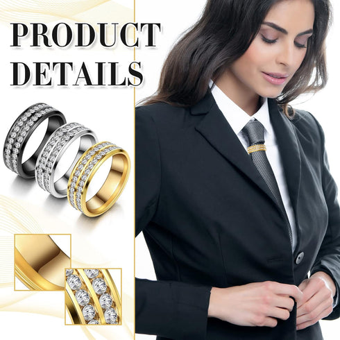 3 Pcs Men's Tie Ring Tie Clasp Necktie Ring for Neck Ties Solid Tie Tacks Accessories with Box for Xmas Wedding Jewelry Gift, gold, black, steel, ...