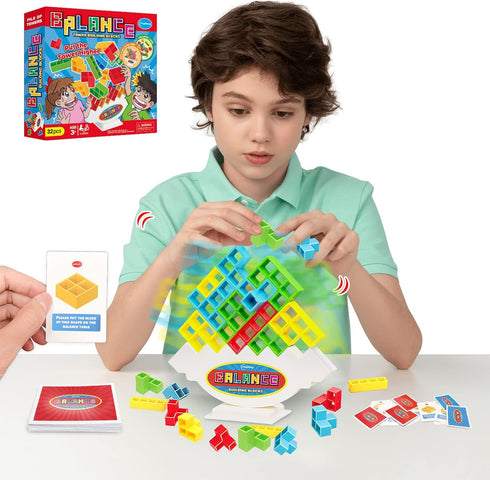 iYuePeng 32 Pcs Tetra Balance Tower Stacking Games Team Building Blocks Board Game for Kids & Adult, Drop The Pile of Tower STEM Toys for 2 Player...