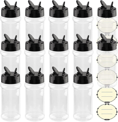 TUZAZO 3 oz Plastic Spice Jars with Shaker Lids and Labels, 14 Pcs Clear Empty Spice Bottles Seasoning Containers for Spice, Herbs and Seasoning P...