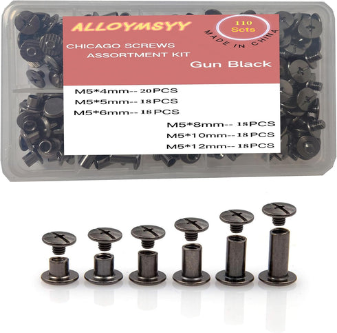 ALLOYMSYY 110 Sets Black Chicago Leather Fasteners Leather Rivets Kit for Shoe/Belt Repair/Fabric Rivets...
