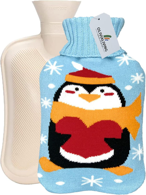Hot Water Bag Hot Water Bottle 2 Liter with Knit Cover - Great for Cramps, Pain Relief & Cozy Nights - Water Heating Pad - Feet & Bed Warmer for A...