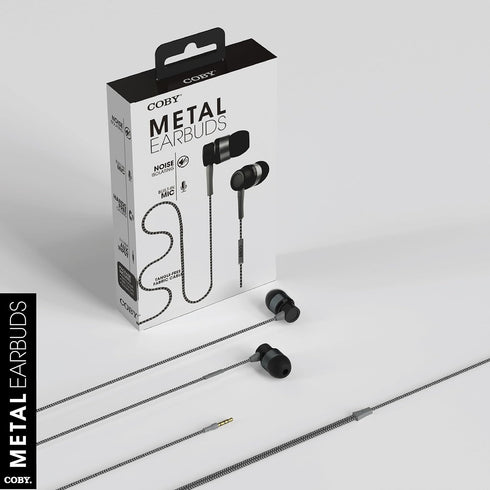 Coby Noise Isolating Metal Wired Earbuds| Wired Headphones w/Tangle Free Braided Wire |Built-in Microphone for Ear Buds| Noise Canceling Headphone...