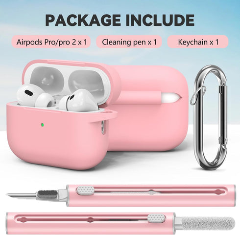 AirPods Pro 2nd/1st Gen Case Cover (2023/2022/2019) with Cleaner Kit,Soft Silicone Protective Cover for Apple AirPod Pro 2 Generation Charging Cas...