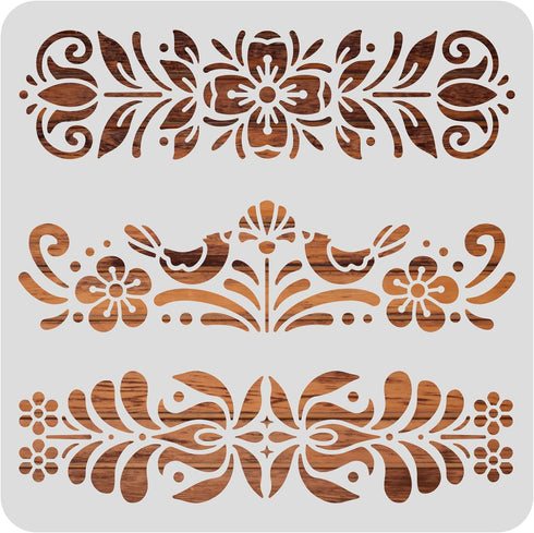 BENECREAT Plastic Folk Decorative Painting Stencil Templates, 12x12inch Floral Pattern Scandinavian Style Reusable Drawing Stencils for DIY Art Cr...