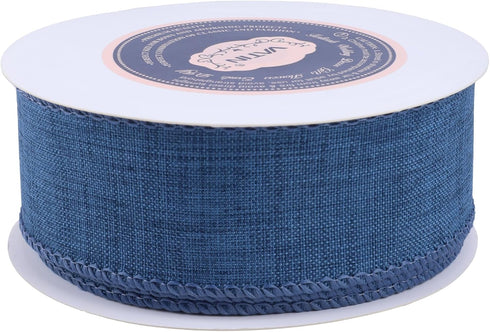 VATIN Linen Wired Ribbon,1-1/2 Inch X 10 Yard,Denim Blue Burlap Wired Ribbon for Big Bow Crafts,Wreaths, Christmas Tree Decoration,Gift Wrapping...