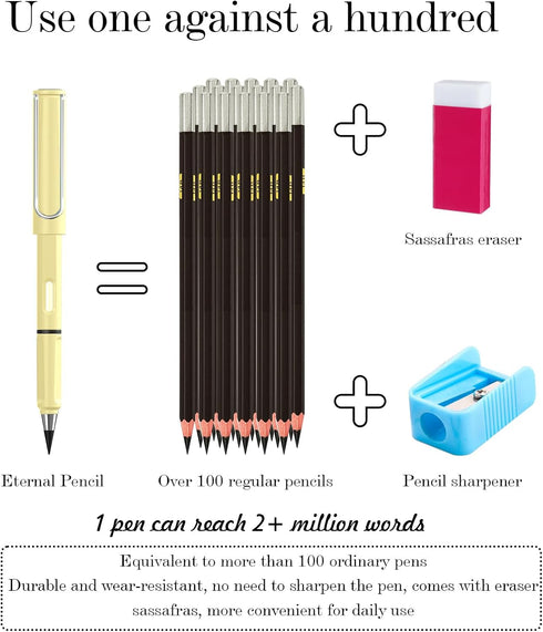 6 PCS Eternal Inkless Pencil with Eraser Erasable Everlasting Pencils Replaceable Nib Colorful Forever Infinity Pencil Portable Magic Pencils for ...