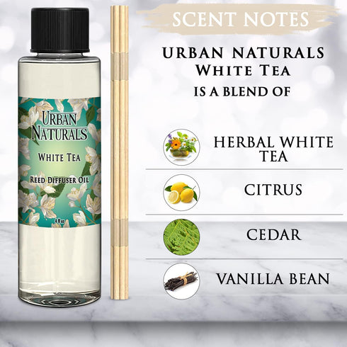 Urban Naturals White Tea Scented Oil Reed Diffuser Refill | Includes a Free Set of Reed Sticks! 4 oz....
