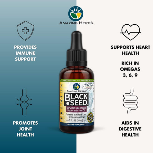 Amazing Herbs Premium Black Seed Oil - Gluten Free, Non GMO, Cold Pressed Nigella Sativa Aids in Digestive Health, Immune Support, Brain Function ...