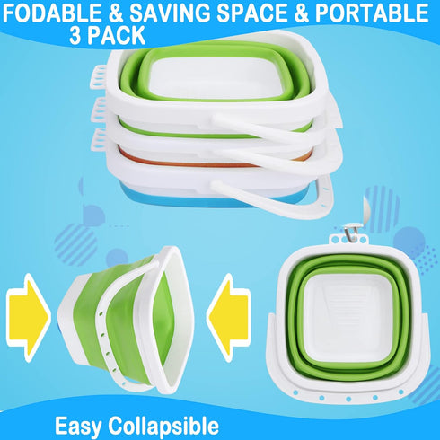 Beach Sand Toy Bucket for Kids Adults, Sandbox Beach Pail Sand Buket, Foldable Pail Bucket with Mesh Bag, Collapsible Buckets Multi Use for Garden...