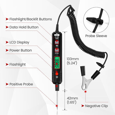 OBDResource Car Voltage Power Circuit Probe Tester, 0.8-100V DC Voltage Tester Automotive Test Light with Continuity Test Electrical Tester Car Fu...