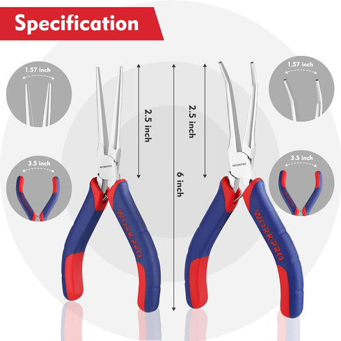 WORKPRO 2-Piece 6" Mini Needle Nose Pliers Set, Long Nose Pliers, Bent Nose Pliers with Comfort Grip Handles, For Wire Wrapping, Handmade Craft...