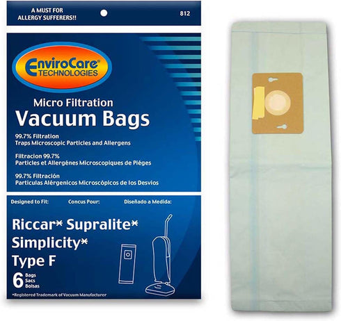 EnviroCare Replacement Micro Filtration Vacuum Cleaner Dust Bags Made to fit Riccar Supralite and Simplicity Type F Uprights 6 Pack...