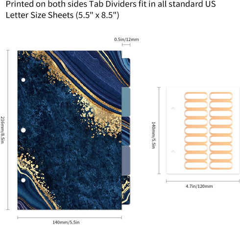 Ospelelf Mini 3 Ring Binder 2 Inch, Cute Binder for 5.5" x 8.5" with 5 Tab Dividers, File Folder Labels and Low Profile Clipboards, Blue Marble Bi...