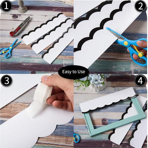 72 Feet Classroom Bulletin Board Borders Black and White Wavy Line Scalloped Border Trims Black and White Bulletin Board Stripes for Classroom Bul...