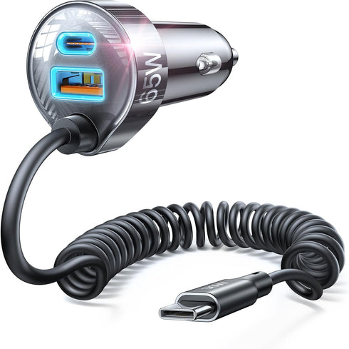 LISEN 65W USB C Car Charger Adapter Fast Charging 5Ft 30W USB C Coiled Cable fit iPhone 15 Charger Fast Charging Car Charger Type C,PD&QC3.0 Car C...