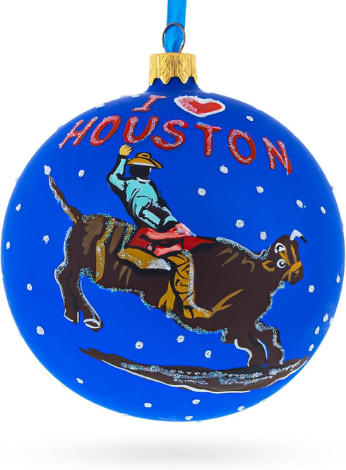 I Love Houston, Texas, USA Glass Ball Christmas Ornament 4 Inches...