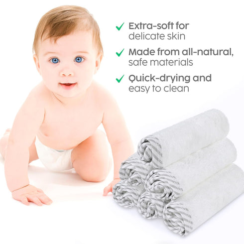 San Francisco Baby Bamboo Rayon Washcloths for Newborn - Soft, Absorbent, 6-Piece, White...