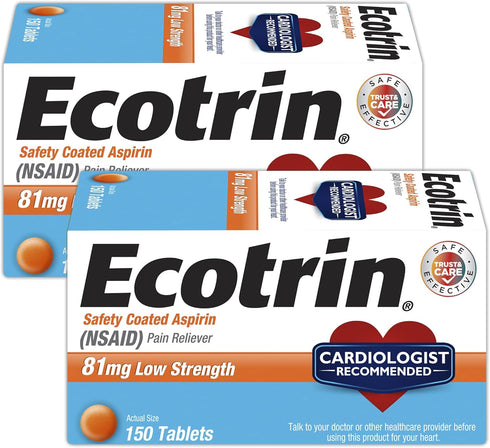 Ecotrin 81 mg Low Strength Safety Coated Aspirin - 150 Tablets, Pack of 2...