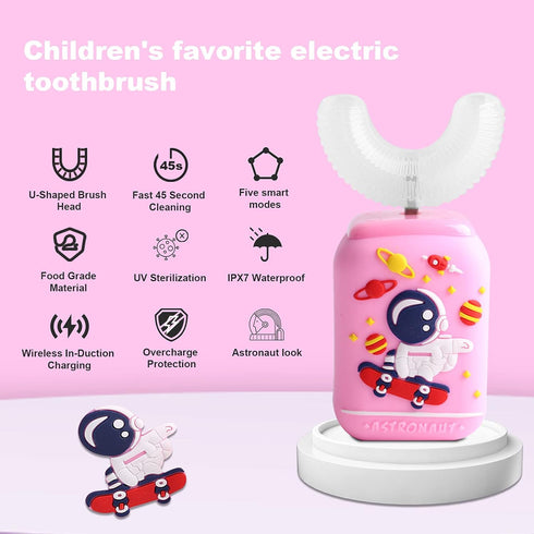 Kids U-Shaped Automatic Toothbrush, 5 Modes Wireless Charging Kids U Shaped Toothbrush, 360 Ultrasonic Electric Toothbrush Kids with 3 Brush Heads...