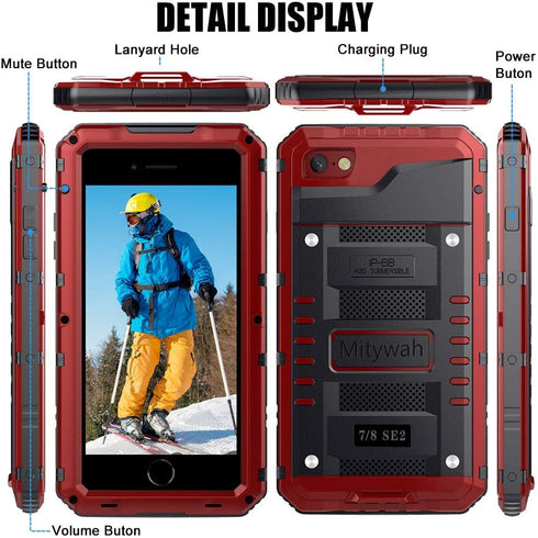 Mitywah Waterproof Case for iPhone SE 2020, Heavy Duty Military Grade Armor Metal Case, Full Body Protective Shockproof Dustproof Strong Rugged Th...