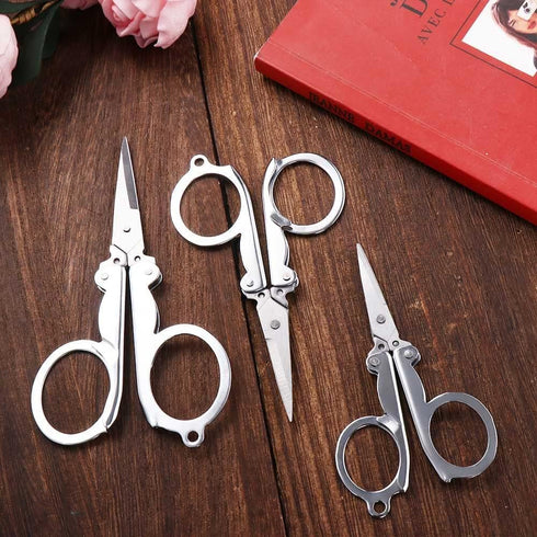 Silver Stainless Steel Folding Scissors Portable Mini Pocket Travel Scissors Embroidery Scissors Office School Supplies Craft Scissors For Student...