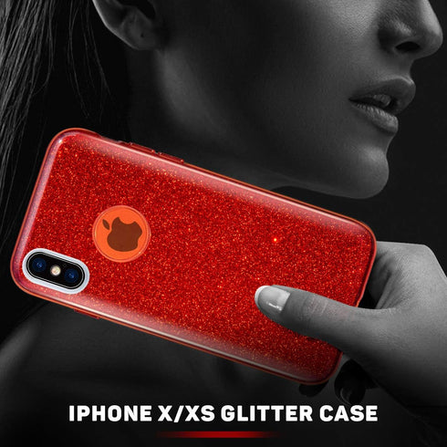 MATEPROX Compatible with iPhone Xs case,Compatible with iPhone X Glitter Bling Sparkle Cute Girls Women Protective Christmas Case -Red...