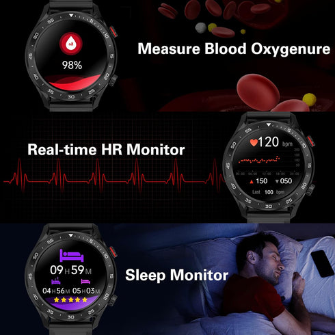 BRIBEJAT Smart Watch for Men (Dial/Answer Call) Built-in Music Player, Voice Assistant, Real-time Heart Rate & Sleep Monitor Compatible with Samsu...